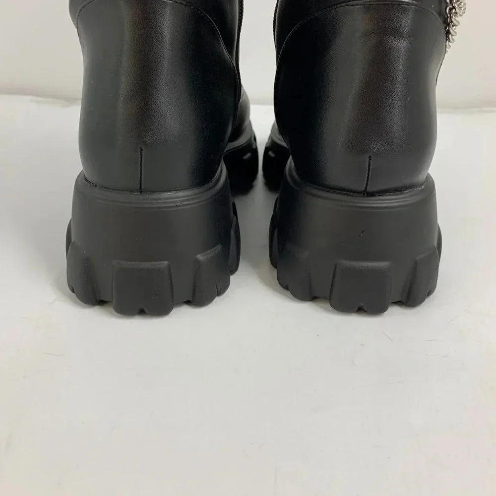 Hot Topic Women’s Black Chains Platform Side Zip Knee-High Boots Size 10 NWOB - Picture 8 of 16